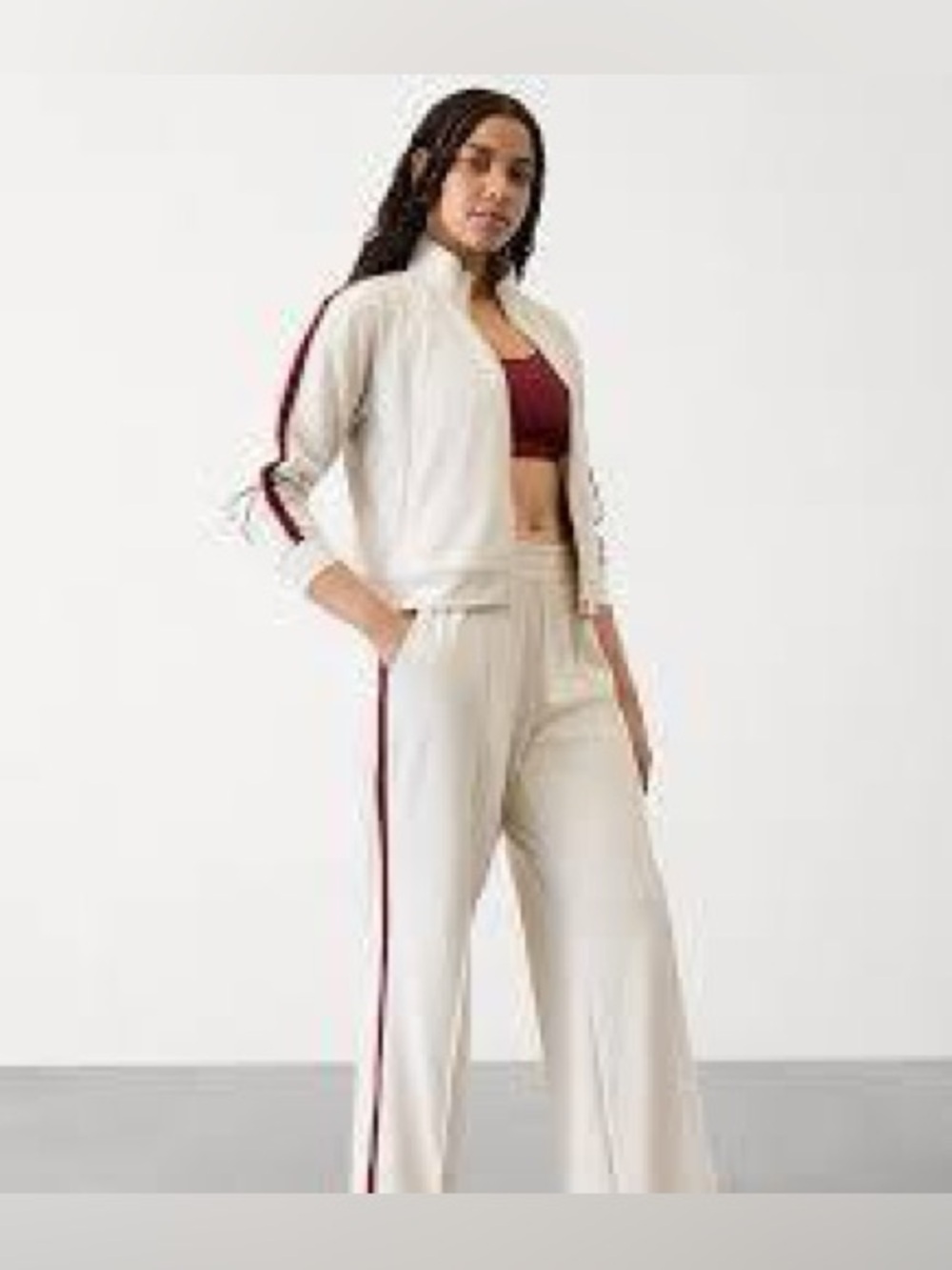 Athleta Finished Line Jacket – Size Medium – Bone/Redwood Stripe Full Zip Gym